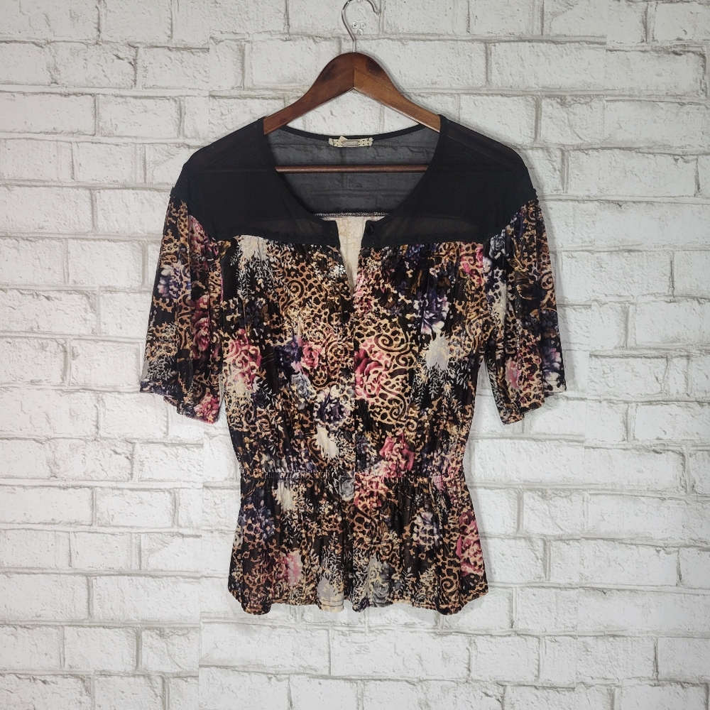 gimmicks by BKE mesh top velvet blouse